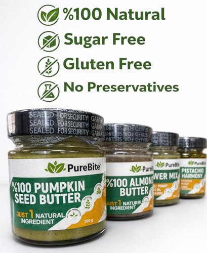 PURE BITE - 100% Natural Almond Butter, Sugar Free, Gluten Free, High Protein-200 gr