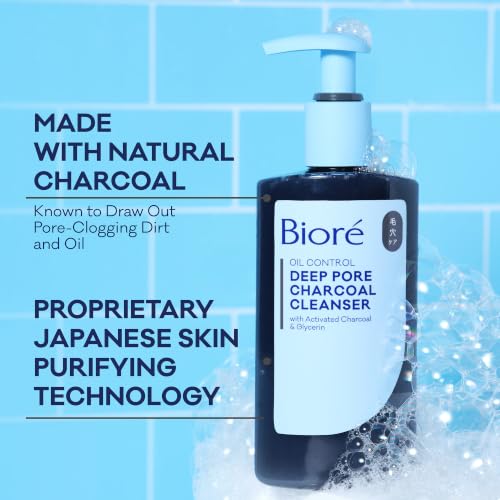 Image of Biore Deep Pore Charcoal Face Wash For Oily Skin, 6.77 fl oz, 3pk | Daily Facial Cleanser, Removes Dirt & Makeup, Charcoal Formula, Deep Pore Cleansing