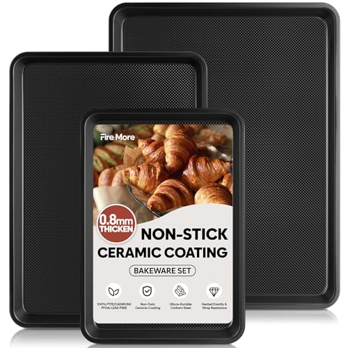 3 Pack Baking Sheet Pan Set, 0.8mm Thick Nonstick Cookie Sheets for Oven, Half/Quarter/Jelly Roll...