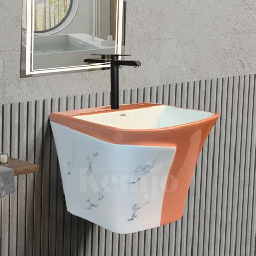 Image of Wall Mounted Wash Basin for Bathroom | Wall Hung Wash Basin /Sink (15.35 x 16.14 x 13 Inch, SFKOP - 215)