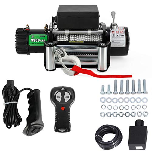 9500 lb. Load Capacity Powersports Winch for Jeep, OFF ROAD BOAR 12V IP67 Waterproof Electric Winch with Steel Wire Rope, Wireless Handheld Remote and Wired Handle