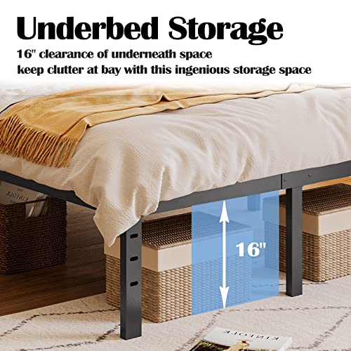 Auroral Twin Bed Frame 18 Inches Tall 3 Inches Wide Wood Slats 2500 Pounds Support For Foam Mattress Foundation/No Box Spring Needed/Underneath Storage/Noise Free/Easy Assembly-Black #TOP5