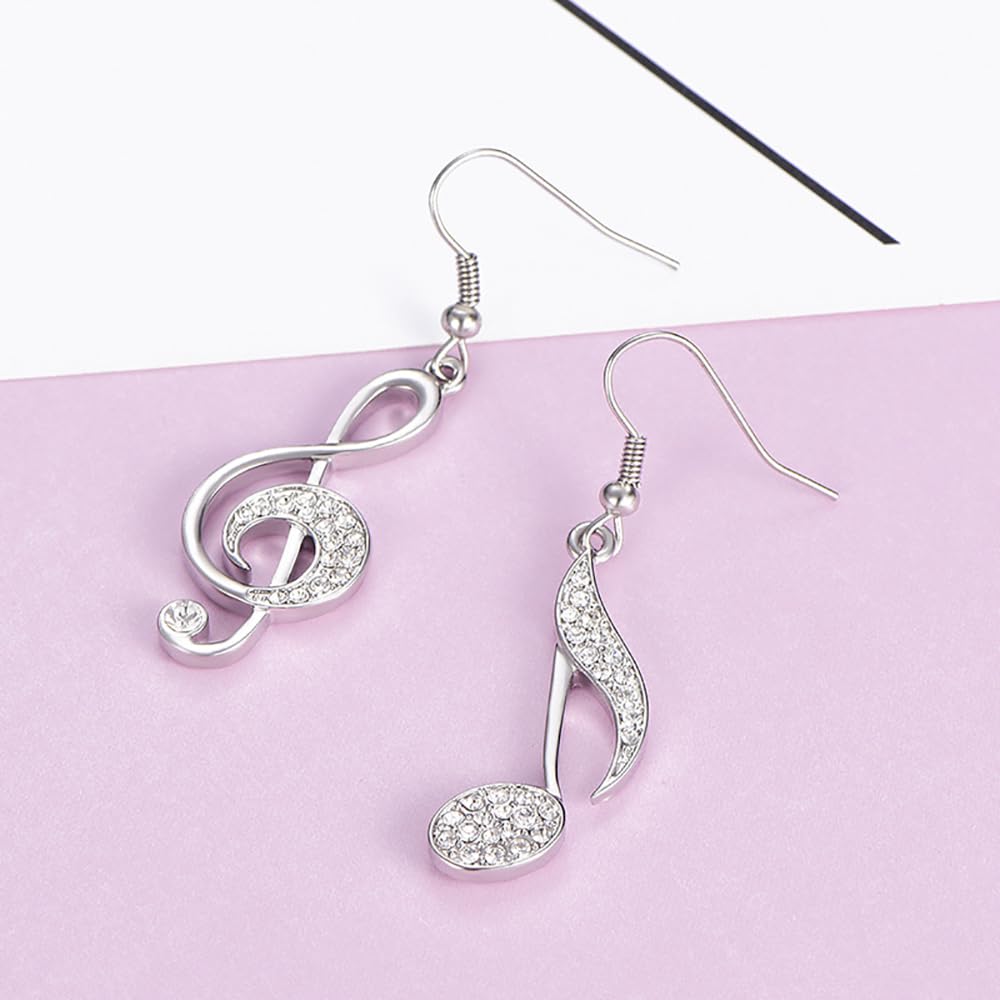 Boucles d'oreilles pendantes délicates en forme de note de musique asymétrique, pendantes pour femmes et filles, cristal, zircone, clé de sol, goutte de musique, bijoux fantaisie, cadeaux,