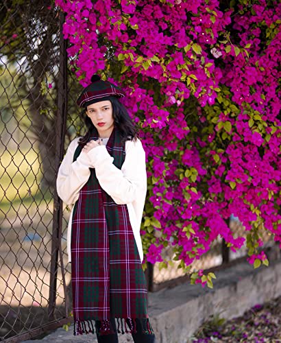 Image of Scottish Tam O' Shanter Hat Tartan Bonnet Pom Pom Wool Flat Cap One Size
