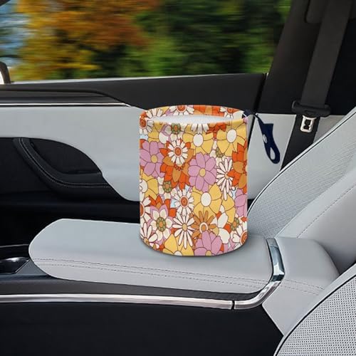 Image of Cute Car Trash Can Seat for Car Front Seat, Back Seat, Floor, Headrest, Rubbish Bin Bright Hippie Flower Print Car Accessories Interior Universal Collapsible Trash Can