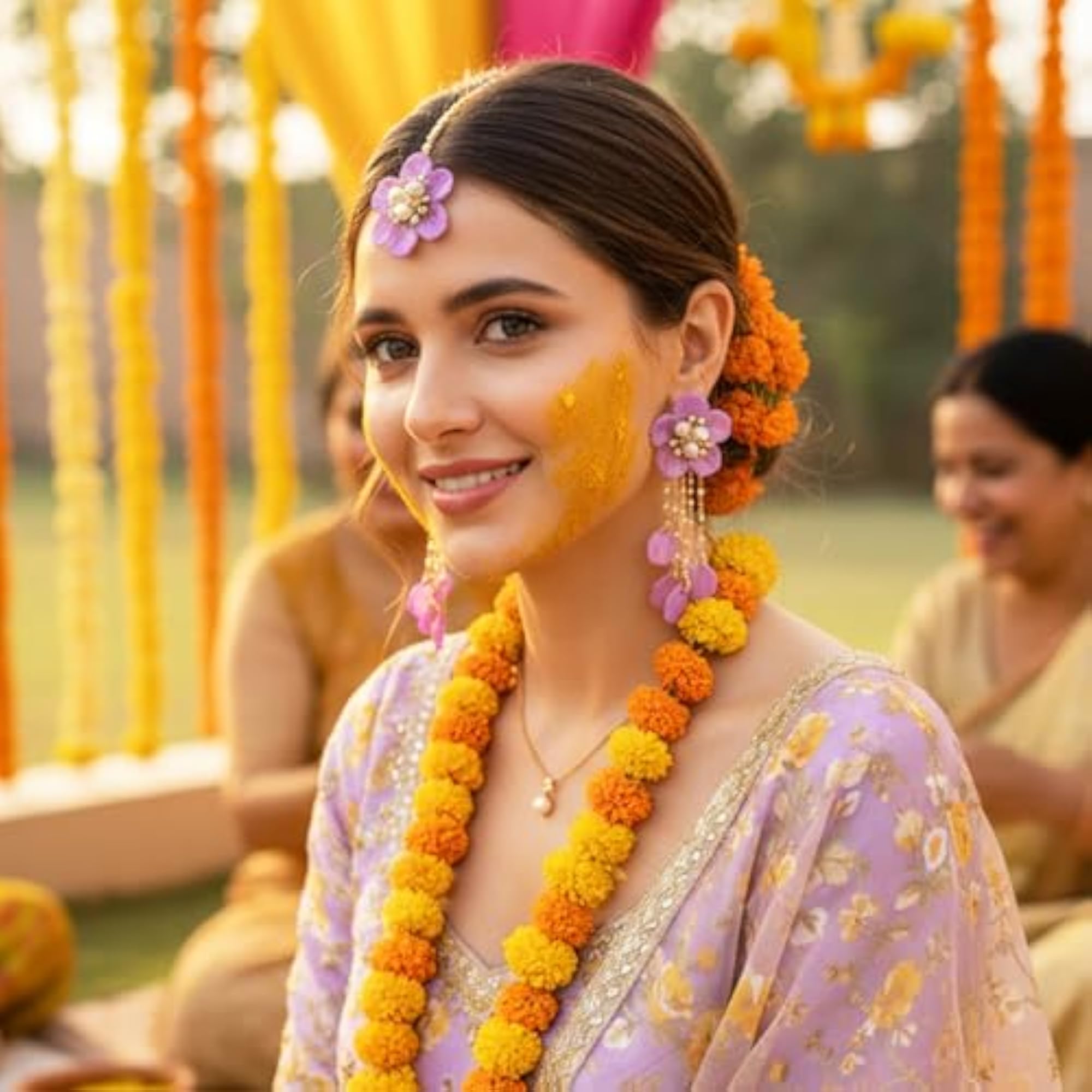Handmade Earrings with Tika for Haldi/Mehndi Functions