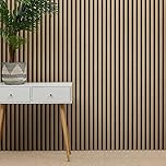MCW Acoustic Slat Wall Panel Decorative & Sound Absorbing Wooden Slatted 3D Feature Pannelling Home Living Room Bedroom Interior Easy Installation Proofing Oak Natural 2400mm x 600mm