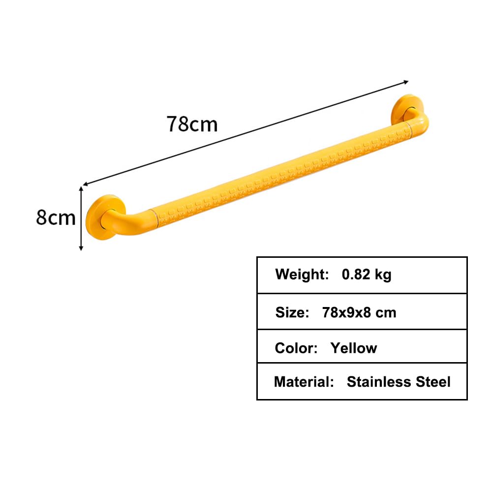 Asidero antideslizante de baño de acero inoxidable Barra de seguridad para ducha apta para personas mayores niños discapacitados y embarazadas Agarradera para bañera inodoro (Amarillo, 78 cm)