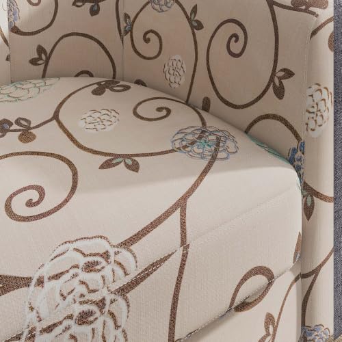 Image of BELLEZE Living Room Chairs Set of 2, Linen Round Accent Barrel Chairs, Club Tub Sofa Chairs for Bedroom, Corner Chairs with Flared Legs and Cozy Soft Padding - Highland (Floral Print)