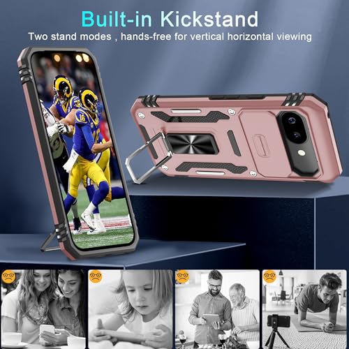 Coque Google Pixel 9A robuste or rose aux finitions haut de gamme avec béquille