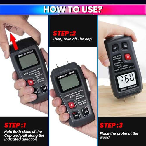 Image of amiciSense Wood Moisture Meter with 8 Material Modes, 0-80% RH Range | Digital Humidity Tester for Wood, Cement Motor, Wall, Firewood, Paper, etc