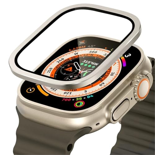 Verre trempé pour Apple Watch Ultra 49 mm CZKE avec cadre en titane argent