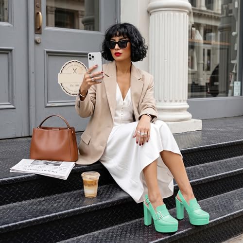 Image of Women's High Heel Loafers Platform Pumps Round Toe Heels Chunky Heel Pumps Stylish Comfortable 4.8 Inch Slingback Heels