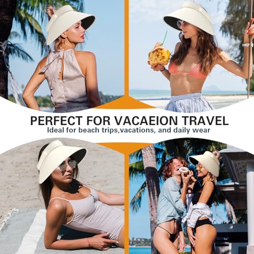 Image of Venzina UPF 50+ Sun Visor Hat for Women Ultra Wide Brim Outdoor Sun Hat UV Protection Hat Blackout Liner Design Packable Travel Hiking Hat Adjustable Elastic Closure Fashion Beach Hat