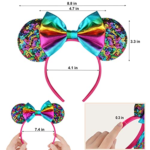 Image of FANYITY Mouse Ears, Sequin Mouse Ears Headband for Boys Girls Women (rainbow ear)