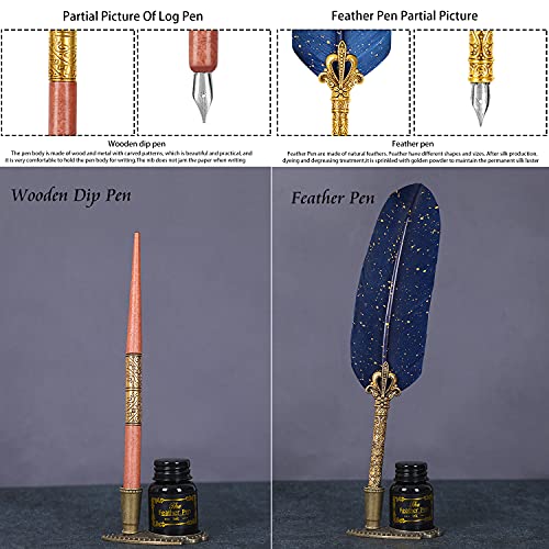 Aifeiter Quill Pen And Ink Set,Feather Pen Ink Set,Calligraphy Pen Set Fountain Dip Pen And Ink Set,Calligraphy Pen For Writing,Christmas Gift For Handwriting Lovers Birthday Gift-Bule #TOP5