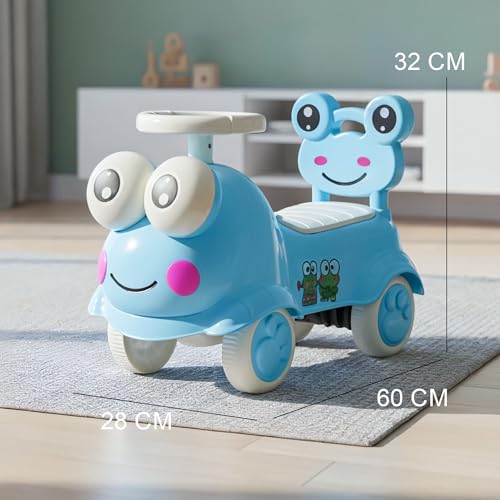 Image of Kermit Ride on Cars for Kids | Portable Kids Car with Music & Toy Storage | Indoor Baby Push Ride-ons with Lights & Safety Backrest | Outdoor Rider Cars for Kid 18+ Months (Blue)