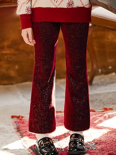 Image of Rolanko Girls Wide Leg Velvet Pants Dressy Palazzo Pant for Girls Corduroy Pant with Pearls for Christmas Holiday Party 5-12Y
