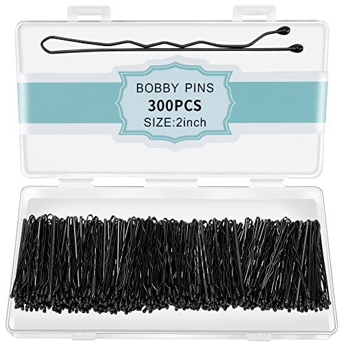 300 Pcs Bobby Pins Black, Hair Pins for Women Girls and Kids, Invisible Wave Hair clips Bulk with Storage box, Pain-Free Hairpins(2 Inch Black)