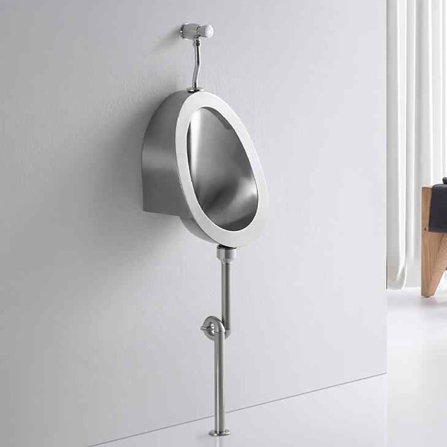 Intelligent Sensor Flush Urinal,Wall Mounted Men's Flushing Urinal,304 Stainless Steel Urinal With Hand-Press Flush Valve Commercial Flush Urinal(A,Floordrain)