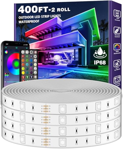 Image of AILBTON 400FT Outdoor LED Strip Lights Waterproof,IP68 Outside Led Light Strips Waterproof with Bluetooth App Remote Control,Music Sync RGB Exterior Led Rope Lights,for Balcony,Deck,Roof,Garden,Pool