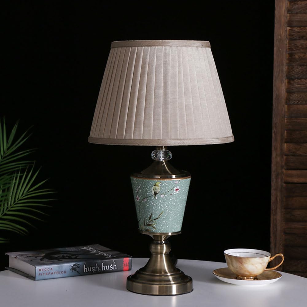 SGKOMN Table Lamp American Minimalist Ceramic Bedroom Bedside Lamp Copper Living Room European New Chinese Nightstand Lamp For Bedroom Living Room Office College Bookcase-B
