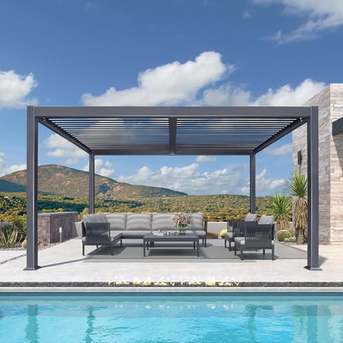 PURPLE LEAF Pergola Bioclimatica in Alluminio 3 x 4,25 m, Gazebo da Giardino Esterno Impermeabile con Lame Orientabili, Pergola Giardino Esterno per Terrazza, Esterno e Carport, Grigio