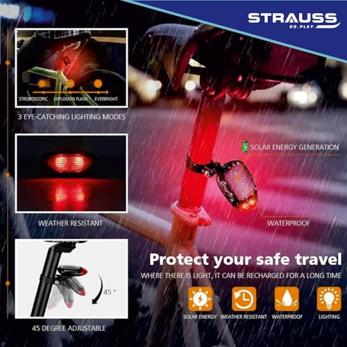 Strauss Bicycle Solar LED Tail Light (White) | Waterproof Rear Bike Light with 3 Light Modes | Cycling Safety Light with Fast-Charging| Ideal for Road, Mountain, and Commuter Bikes 5 51QHw6oW OL