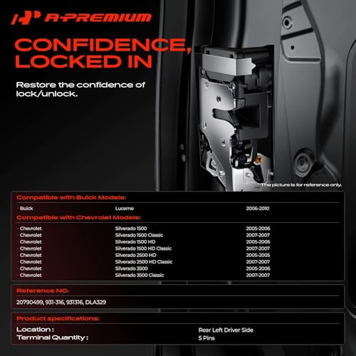Image of A-Premium Rear Left Driver Side Door Lock Actuator Compatible with Chevrolet Chevy Silverado 1500 2500 HD 3500 HD Classic & Buick Lucerne