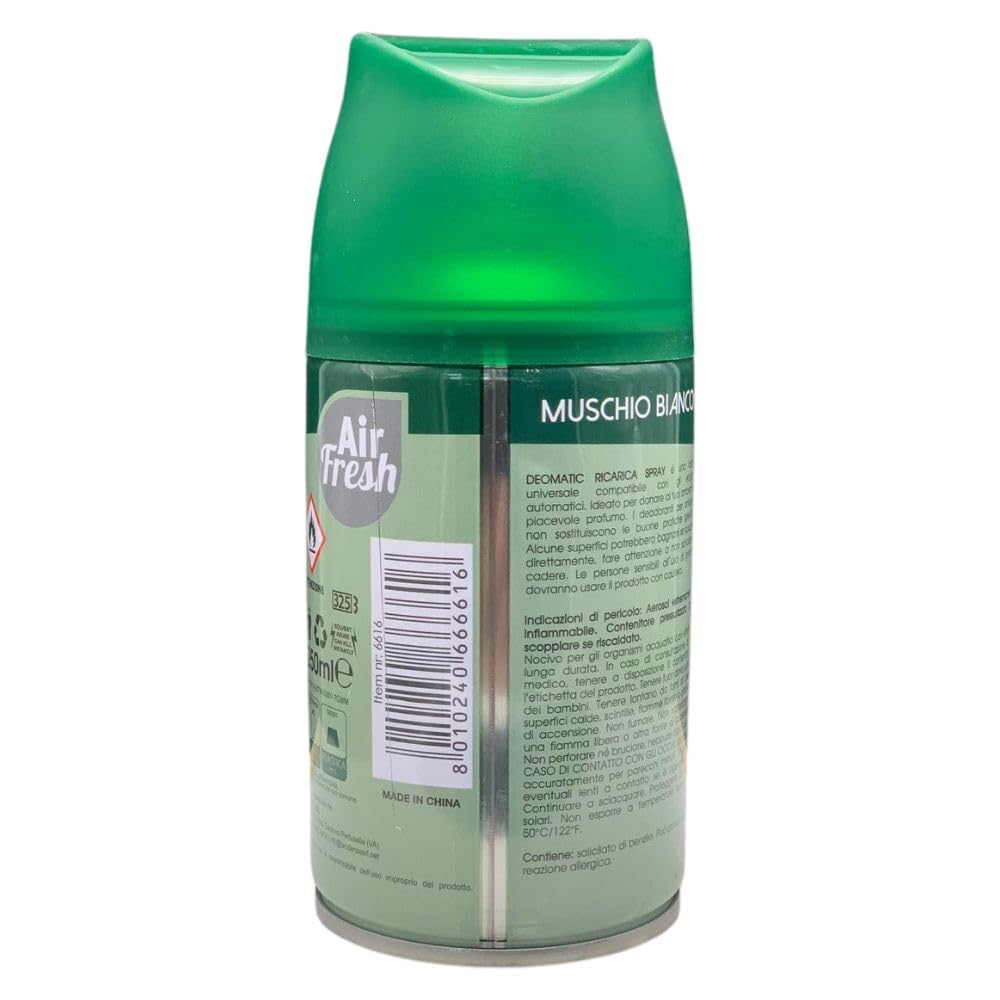 12X Deomatic, Ricarica Spray Compatibile con gli Erogatori Automatici, Ideato per Donare ai Tuoi Ambienti un Piacevole Profumo, 250ml, Disponibile in Diverse Fragranze (Muschio Bianco)