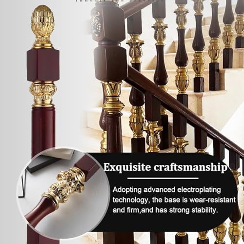 Luxury Black and Gold Stair Railing Post - Heavy Duty Aluminum Alloy & Wood Newel Post for Villa, Mansion, Home, Hotel - Stylish Staircase Baluster Column & Banister Decoration