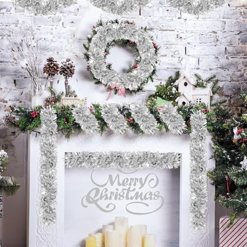 Image of 70 Ft Christmas Tinsel Garland Metallic Tinsel Twist Garland Glitter Christmas Tree Hanging Decorations for New Year Party Birthday Holiday Indoor Outdoor Supplies
