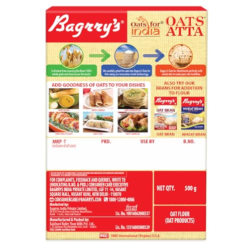 Image of Bagrry's Oats Atta 500gm Box | High in Protein & Fibre | Helps Manage Weight & Reduce Cholesterol | Non GMO | Healthy Oats Atta |100% Whole Grain Oats Atta