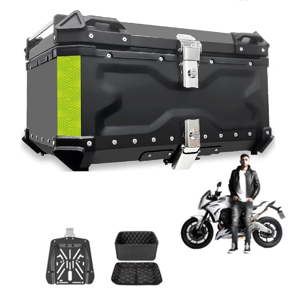 Top Case Box Moto Aluminium avec Verrouillage De Sécurité, Coffre De Moto Étanche 28L 36L 45L 55L 65L 80L 100L, Valise Moto pour Rangement Casques(Noir,80L)