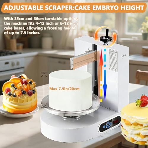 Máquina eléctrica para glaseado de Pasteles con Plato Giratorio, Control LCD Digital y Pausa de un Toque para Estudios de postres y repostería casera. (White 35cm)
