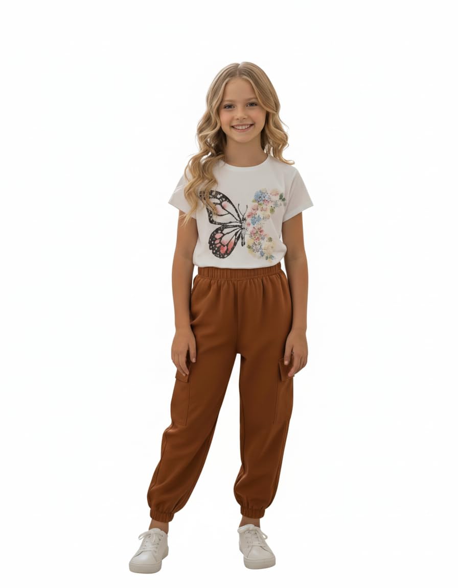 Girls Printed T-Shirt with Cargo Joggers Set, Cotton Blend, Casual Style, Youth Fashion for girls by Het Enterprise - Review, Price and Buying Guide