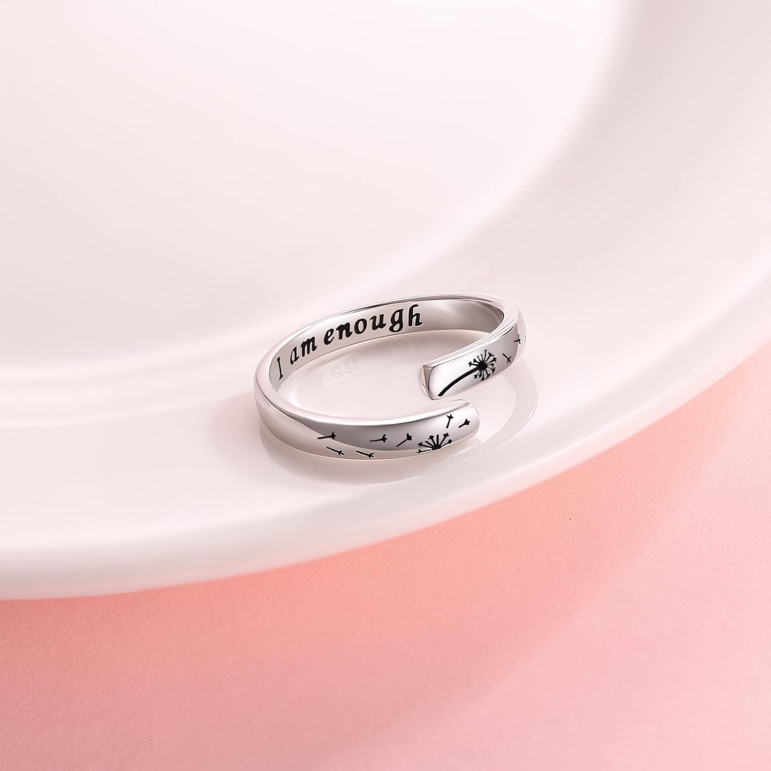925-Sterling-Silve I Am Enough Dandelion Ring - Adjustable Open Nature Dandelion Jewelry Encouragement Inspirational Gifts for Women(Dandelion Ring)