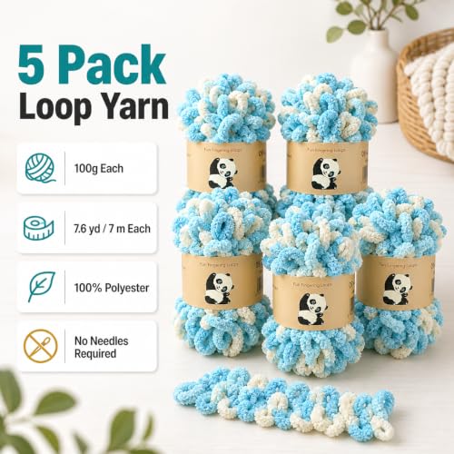 Image of Loop Yarn 5Packs,Shenlin Chunky Chenille Yarn for Hand Knitting Baby Blanket,Machine Washable Polyester Fluffy Thick Bulky Yarn for Scarfs,Craft Projects