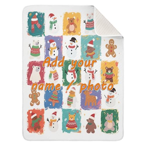 Custom Merry Christmas White Snowman Checker Blankets for Baby boy Soft para personalizado Animal Blanket for Girls or Boys 30x40in Manta personalizada para