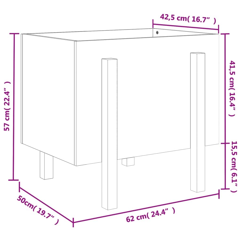 Pflanzkübel Grau aus massivem Kiefernholz 62x50x57 cm mit Abflussloch und Bewässerung für Garten Balkon Terrasse Indoor Outdoor als Blumentopf, Hochbeet, Balkonkasten und Deko