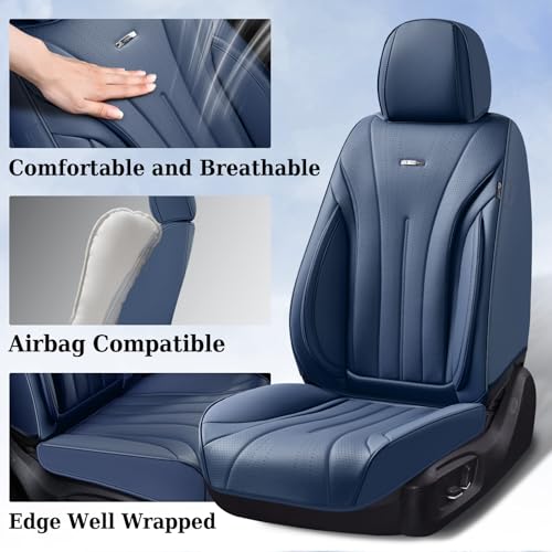 Image of Coverado Front Seat Covers, 2 PCS Leather Seat Cover for Cars, Automotive Seat Cover, Luxury Universal Car Seat Protector, Waterproof Front Seat Car Seat Cushion Fit for Most Sedan, SUV, Trucks (Navy)