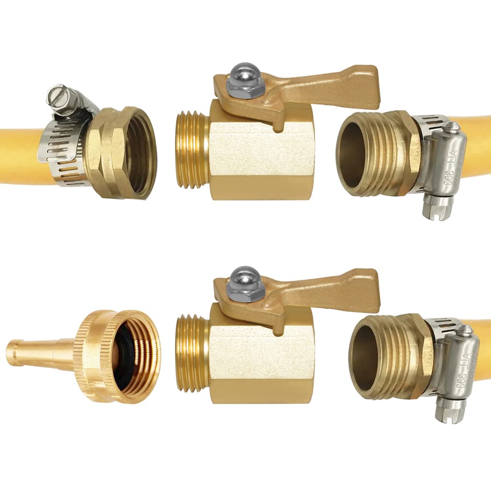 Joywayus Kugelhahn-Set Edelstahl/Messing – 5/8 Zoll Widerhaken, Für Gartenschlauch, Bewässerung
