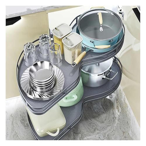 Design a 2 livelli: questo organizer da cucina presenta un pratico design a 2 livelli che massimizza l'uso di armadi ad angolo cieco, rendendo più facile accedere agli oggetti conservati in aree difficili da raggiungere.