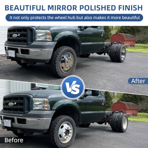Image of hightall 19.5 Wheel Simulators, 19.5 inch 10 Lug Stainless Steel Hubcaps,Polished Surface,2Pcs Front Wheel /2Pcs Rear Wheel,Bolts On Wheel Cover Set Compatible with Ford 1999-2002 F450 /F550