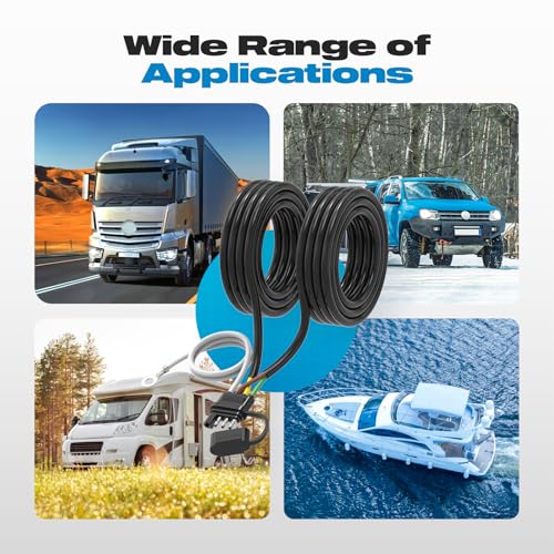 Image of 4 Pin 5 Wire Trailer Wiring Harness Kit, Malictele 50FT 16AWG Core with Jacketed Cable Trailer Light Kit 4 Way Flat 5 Wire Trailer Plug for Rewiring Both-Side Taillights on Trailers RVs and Boats