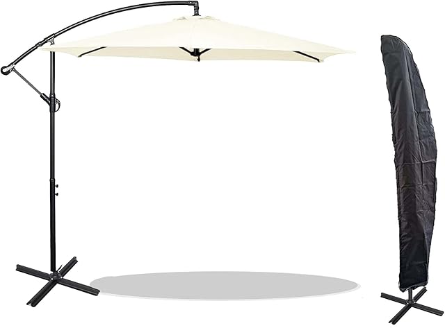GardenCo 3m Cantilever Banana Parasol - Hanging Parasol with Crank Handle - Outdoor Garden and Patio Sun Shade - with PVC Coated Cover