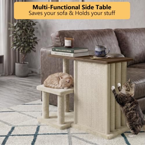 Image of Homegroove Cat Scratching Post, Mushroom Shaped Tall Scratch Post with Large Stable Round Base, Sisal Cat Scratcher Furniture for Indoor Kittens and Adult Cats (Brown - Right)