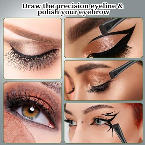 KALIONE 10 Pcs Angled Eyebrow Eyeliner Brush Set Eyebrow Tint Brush Flat Eyebrow Brush Applicator, Fine Angled Ultra Thin Angled Eyeliner Eyeshadow Eyebrow Makeup Brush Applicator