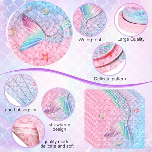 Image of Funnymoom 452 Pcs Mermaid Party Decorations Include Sea Mermaid Paper Plates Napkins Cups Tablecloth Cutlery Straws Ocean Tableware for Baby Shower Birthday Party Supplies