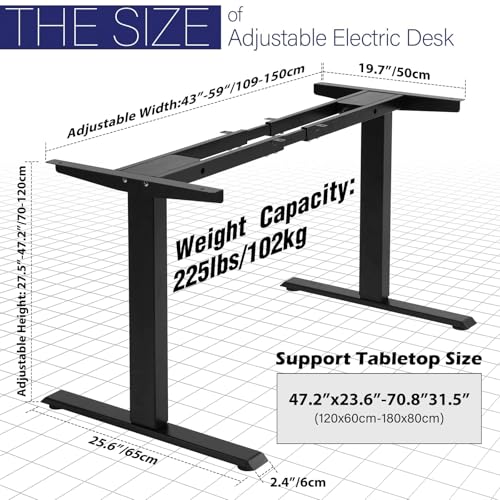 TOPSKY Dual Motor Electric Adjustable Standing for up to 70.8”x31.5” Table Tops, 225 lbs Weight Capacity, Computer Desk for Home and Office (Black Frame only)